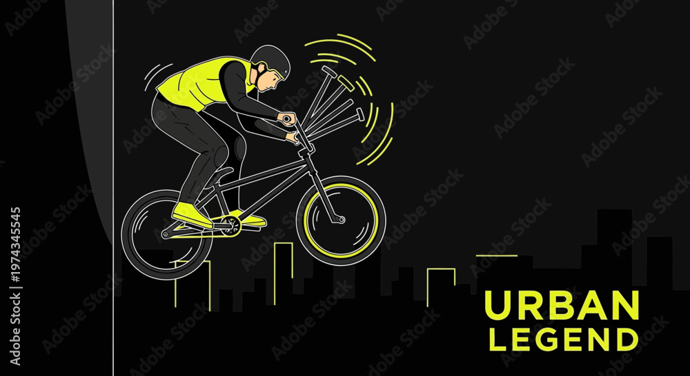 Fototapeta premium Dynamic Bmx Rider Performing Stunts Over Abstract City Skyline