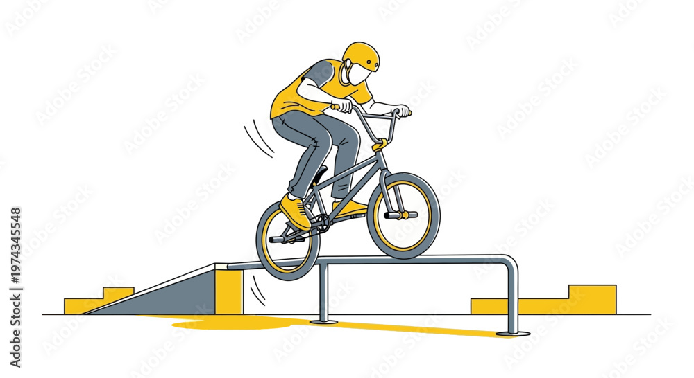 Fototapeta premium Dynamic BMX Rider Performing Stunts on a Skatepark Rail