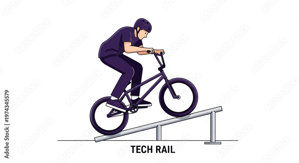 Fototapeta premium Dynamic BMX Rider Performing Trick on Grind Rail Extreme Sports Illustration