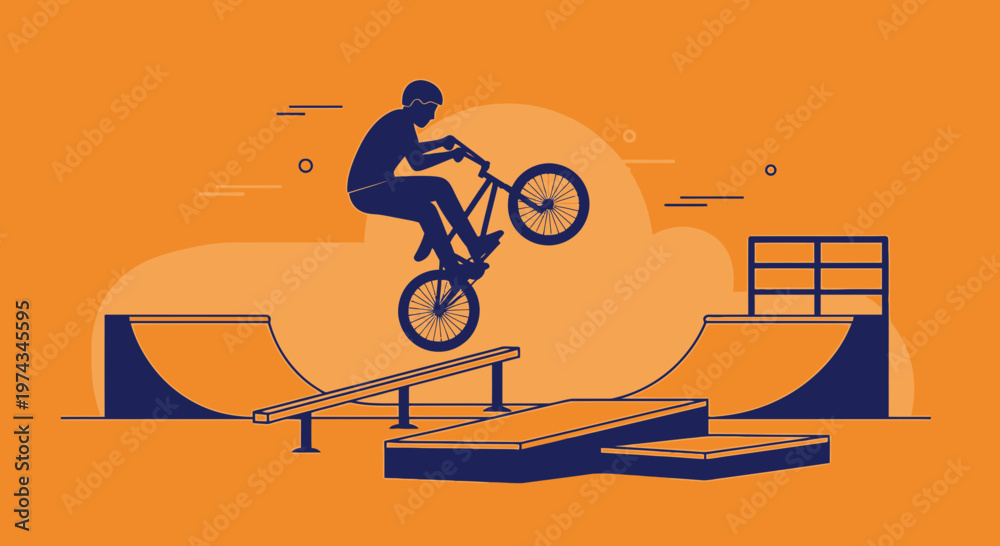 Fototapeta premium Dynamic BMX Rider Performing Tricks In Vibrant Skatepark