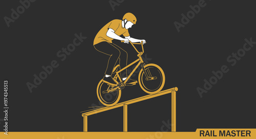 Dynamic Bmx Rider Performing Grinding Trick On Urban Rail