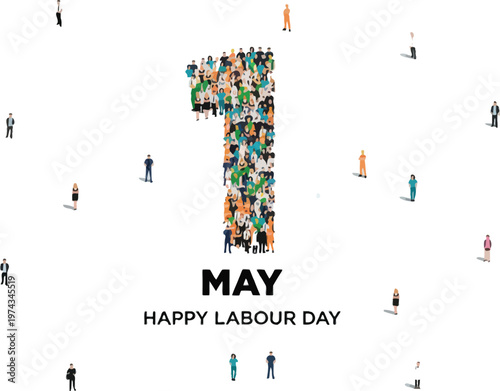 A vibrant illustration of people forming a number one to celebrate Labour Day in May