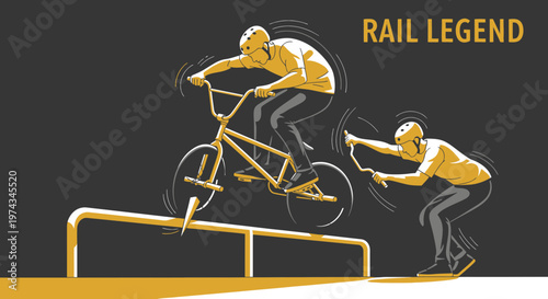 Dynamic BMX Rider Performing Grinding Maneuver On Rail Sport Lifestyle
