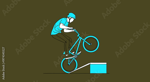 Dynamic BMX Rider Performing Freestyle Stunt on Ramp Illustration