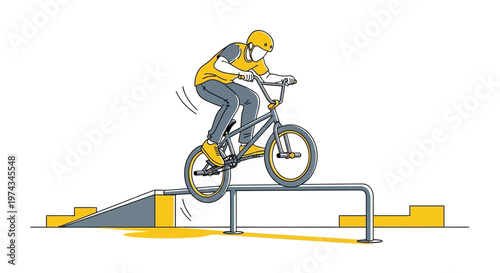 Dynamic BMX Rider Performing Stunts on a Skatepark Rail