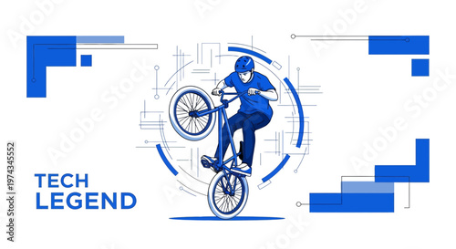 Dynamic Bmx Rider Performing Stunts With Futuristic Tech Elements