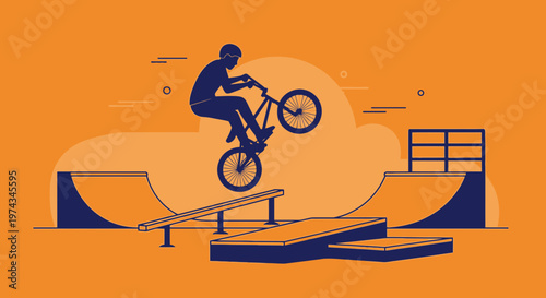 Dynamic BMX Rider Performing Tricks In Vibrant Skatepark