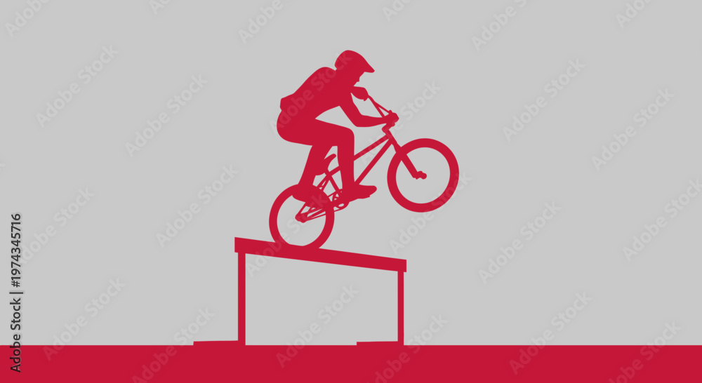 Naklejka premium Dynamic BMX Rider Soaring Over Obstacle Silhouette Graphic