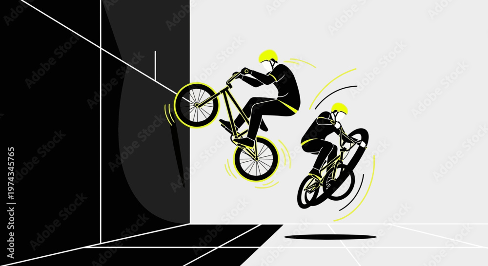 Naklejka premium Dynamic Bmx Riders Performing Extreme Stunts And Tricks
