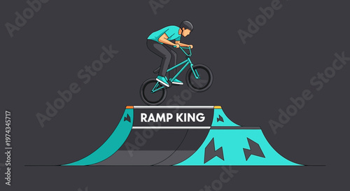 Dynamic Bmx Rider Soaring Over A Custom Ramp In An Action Packed Extreme Sports Illustration