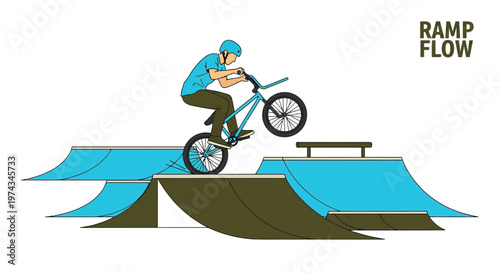 Dynamic BMX Rider Soars Over Blue Ramps Performing Exciting Bicycle Stunts