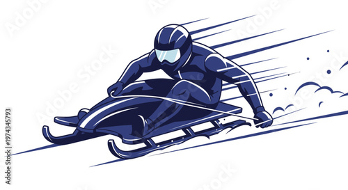 Dynamic Bobsled Racer Accelerating Downhill With Motion Streaks And Snow Spray