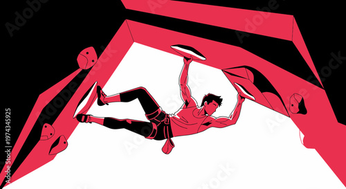 Dynamic Bouldering Athlete Ascending Artificial Climbing Wall