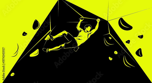 Dynamic Bouldering Athlete Ascending Modern Climbing Wall With Bold Yellow Accents