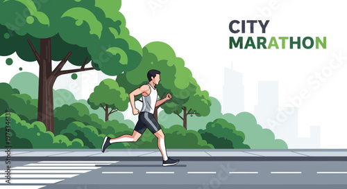 Dynamic City Marathon Runner In Lush Green Urban Park