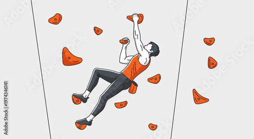 Dynamic Bouldering Athlete Ascends Textured Climbing Wall