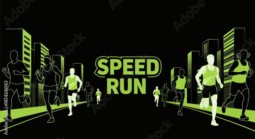 Dynamic City Speed Run Silhouette Marathon Graphic Design Event Concept