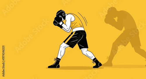 Dynamic Boxer Silhouette in Action Against Yellow Background