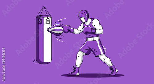 Dynamic Boxer Training On Punching Bag With Focused Intensity
