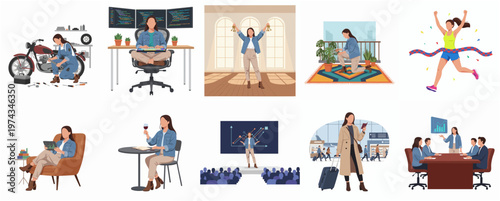 Diverse Lifestyle Handdrawn People Set Collection of Business and Leisure Activities