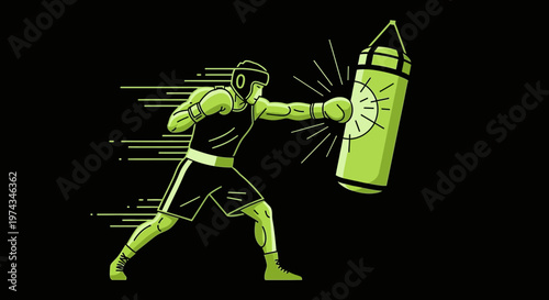 Dynamic Boxer Training Session Punching Bag Action Focused Athlete