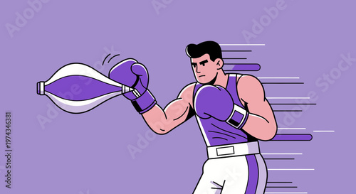 Dynamic Boxer Training With Speed Bag In Flat Design Style