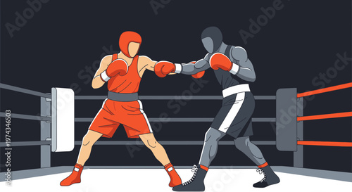 Dynamic Boxing Match Illustration Featuring Two Fighters In Action