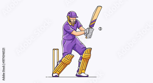 Dynamic Cricket Player Illustration Batting With Intensity And Focus
