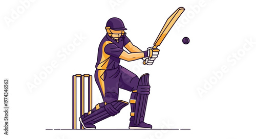 Dynamic Cricket Player Illustration Striking The Ball With Bat