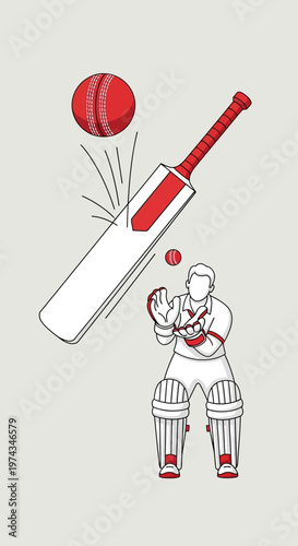 Dynamic Cricket Action With Wicket Keeper and Striking Bat