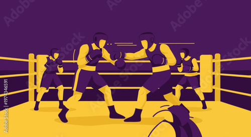 Dynamic Boxing Match Performance Athletes Engage In Intense Competition