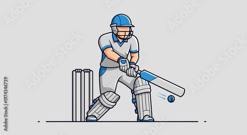 Dynamic Cricket Player In Action With Bat And Ball Cartoon Style