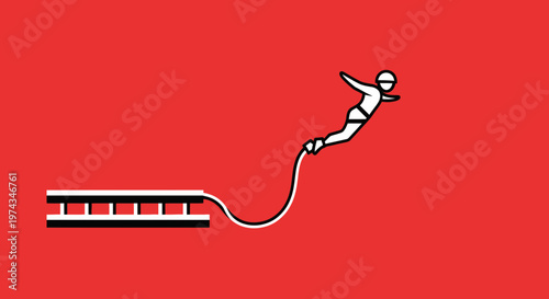 Dynamic Bungee Jump Adventure Extreme Sports Illustration On Red Background