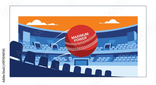 Dynamic Cricket Ball Soars Over Empty Stadium Seats