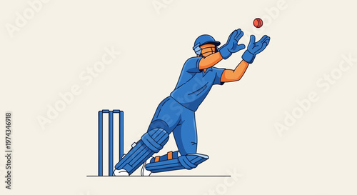Dynamic Cricket Wicketkeeper Anticipating A Catch Mid-Game
