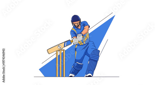 Dynamic Cricketer Captures Moment of Impact With Bat and Stumps