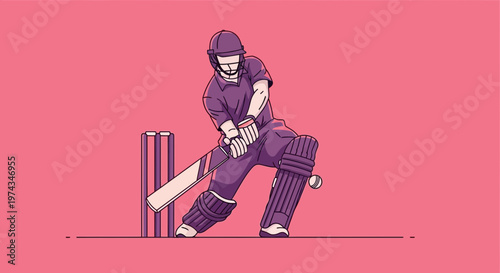 Dynamic Cricket Batter Executes Powerful Defensive Shot On Pink Background