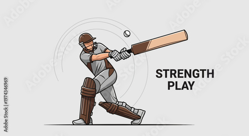 Dynamic Cricket Batter Executing Powerful Strength Play Shot Illustration