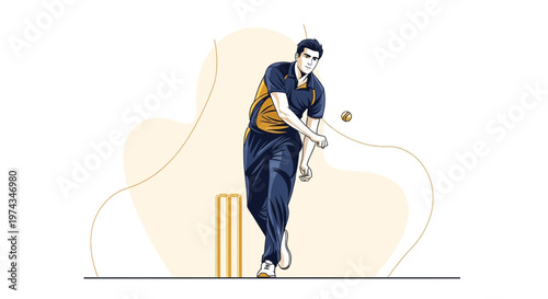 Dynamic Cricket Bowler Action In Action Graphic Illustration Sport