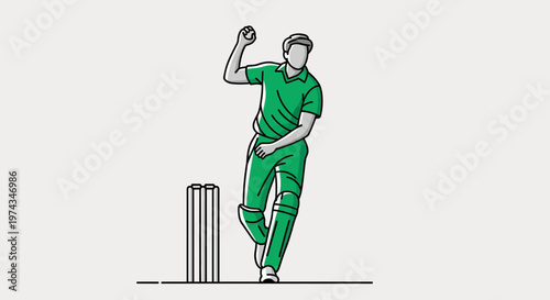 Dynamic Cricket Bowler Action Graphic With Wicket