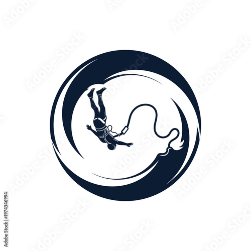 Dynamic Bungee Jumper Silhouette Emblem Thrill Adventure Sports Icon