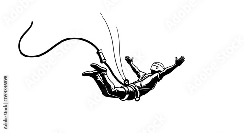 Dynamic Bungee Jumper Silhouette Descending with Open Arms