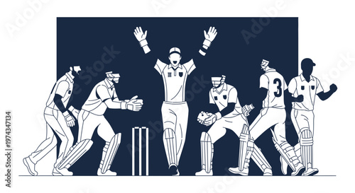 Dynamic Cricket Match Celebration Illustration With Players In Action