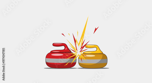 Dynamic Curling Stones Clash Animated Impact Sparking Sport Illustration