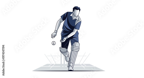 Dynamic Cricket Player Action Illustration In Flat Design Style