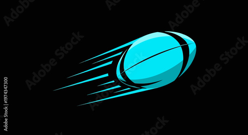 Dynamic Cyan Rugby Ball Motion Graphic With Speed Trails