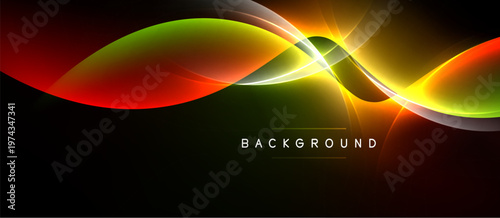 Abstract vibrant waves, flowing shapes, dynamic colors. Dark background emphasizes bright curves, creating modern visual impact.