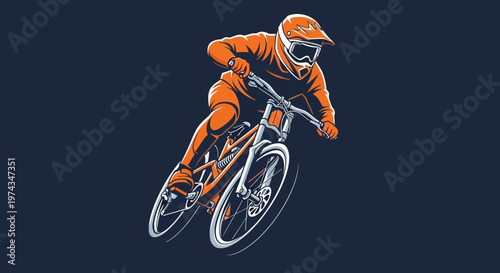 Dynamic Downhill Mountain Biker In Action Extreme Sport Illustration
