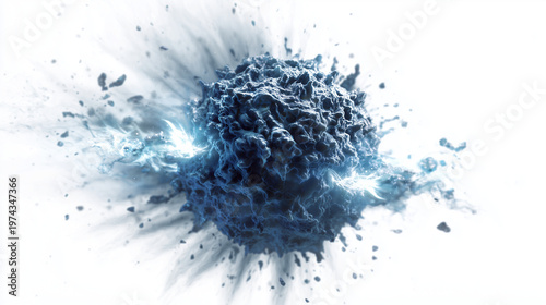 Cellule cancéreuse encerclée et neutralisée par un rayon de lumière bleu et blanc intense