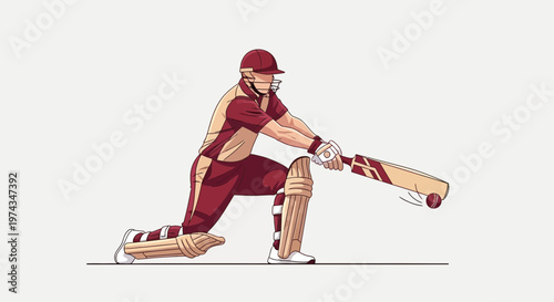 Dynamic Cricket Player Batting Action Shot Stylized Illustration